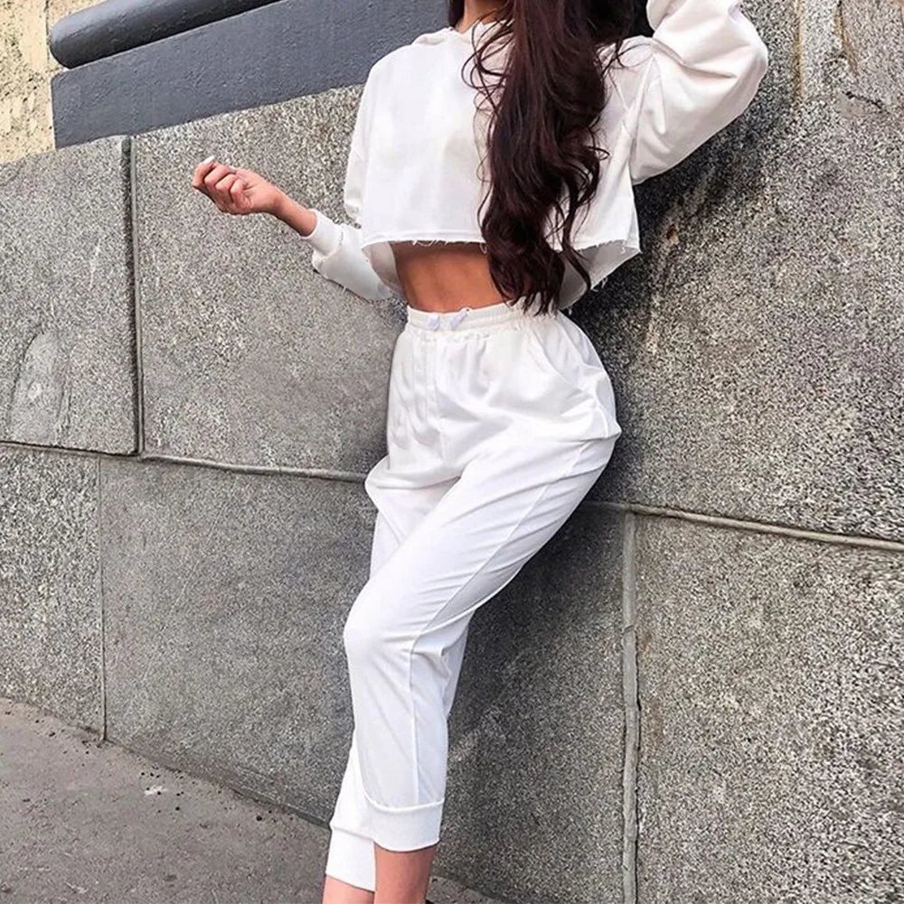 Litthing 2 шт. белые спортивные комплекты женские толстовки с длинным рукавом