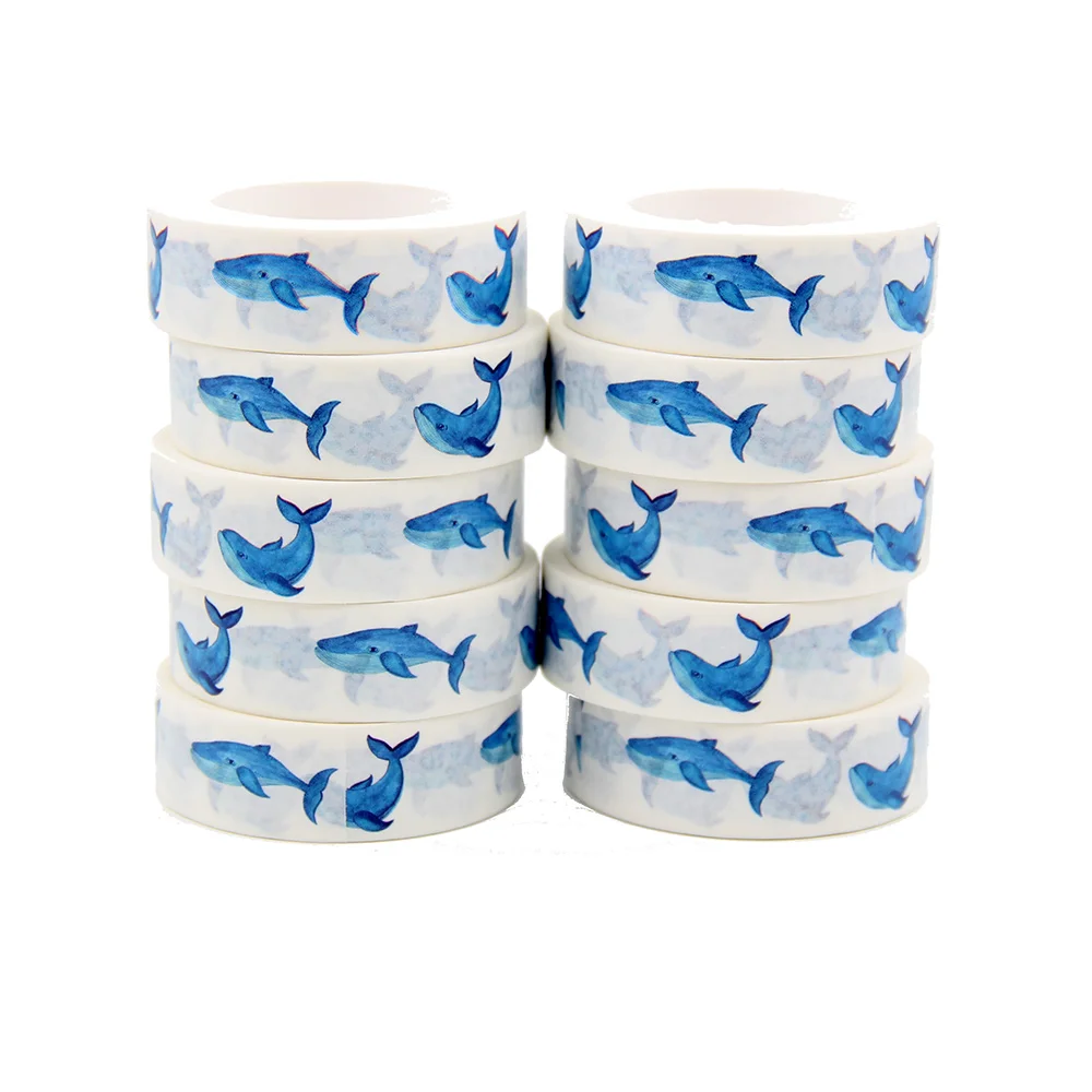 

10pcs/Lot 15mm x 10m Watercolor Seamless Pattern With Blue Whale Cartoon Washi Tape Scrapbook Paper Masking Adhesive Washi Tape