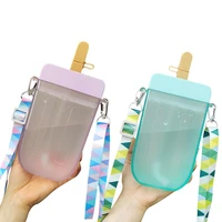 cute sweet ice cream water bottle with straw creative plastic water bottles portable leakproof cup kids water bottle with strap