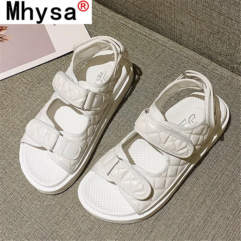 

2021 Fashion Women Platform Sandals Summer New Retro Velcro Low-heeled Sandals Outdoor Beach Open Toe Women Round Head Sandals