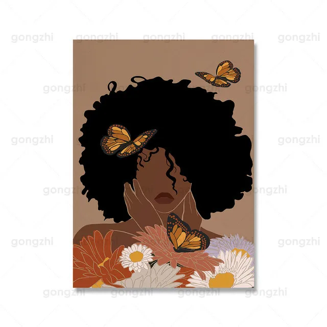 

Nordic Canvas Cartoon Portrait Beauty Flower Butterfly Wall Art Painting Simple Elegant Living Room Bedroom Cafe Decor