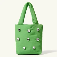 womens tote bag nylon handbag 2021 shopper purse european and american style fashion casual solid color rhinestones bucket bags