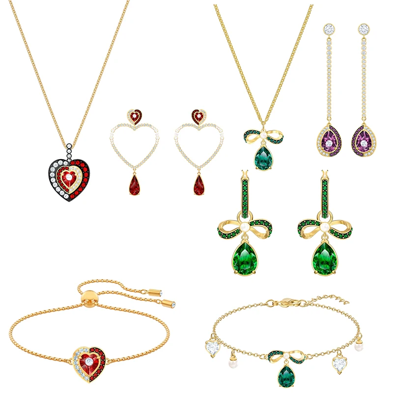 

swa Fashion lady jewelry exquisite red love fashion jewelry set fashion necklace and earrings beautiful bracelet gift for girl