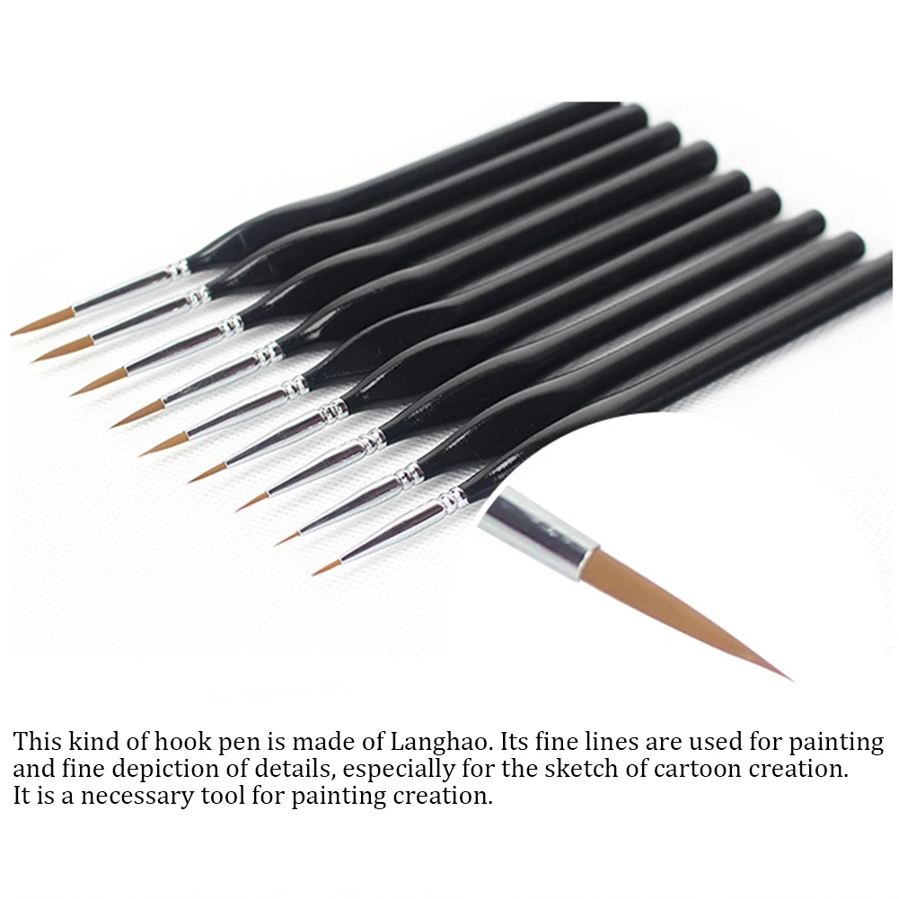 

9pcs Detail Liner Watercolor Paint Brush Set Artist Pointed Drawing Tool Professional Accessories Miniature Model Extra Fine Tip