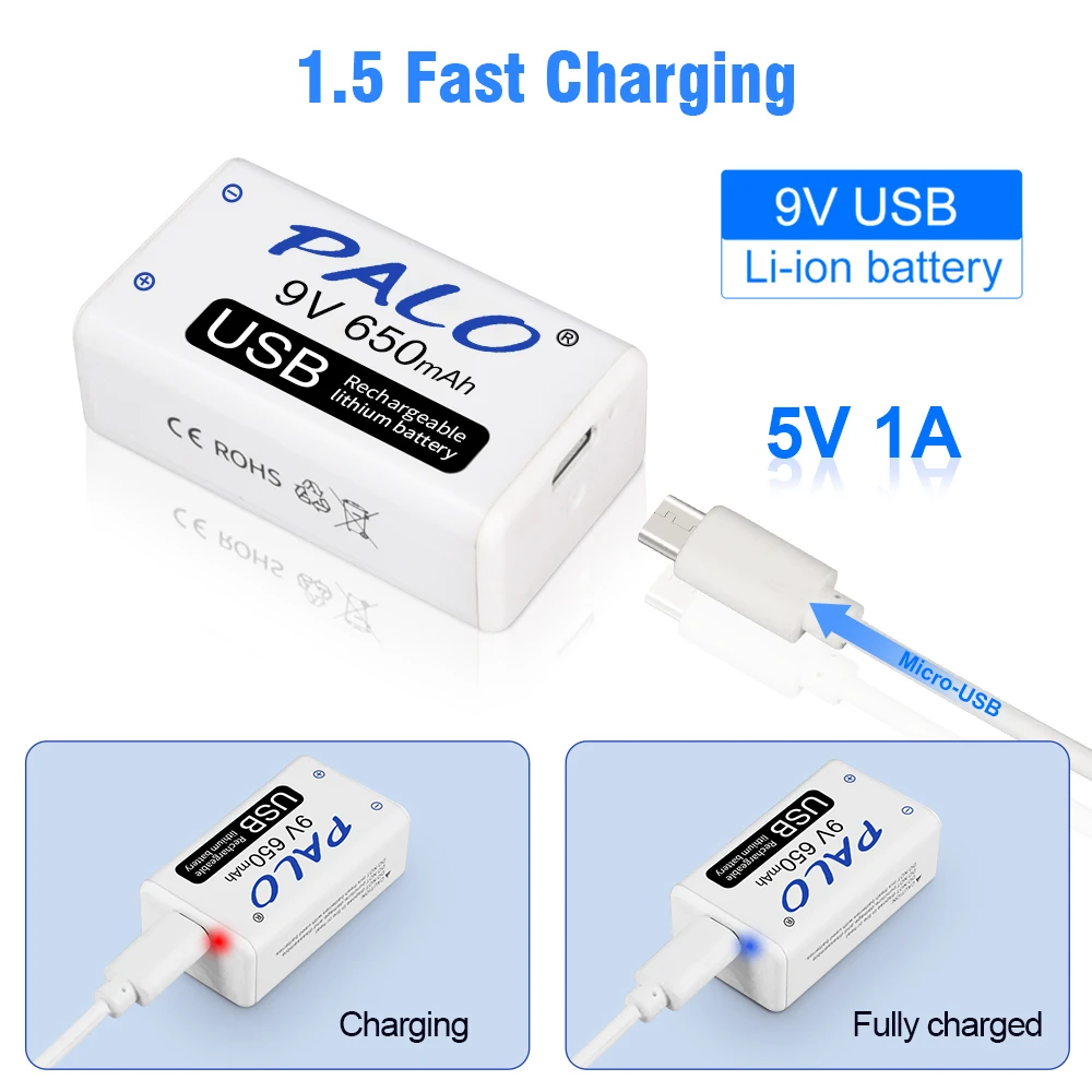 PALO Micro USB 9 Вольт литий-ионная аккумуляторная батарея 6F22 V литий-ионные литиевые