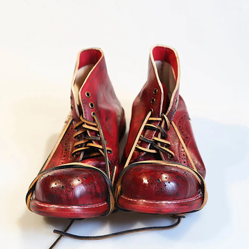 Ботинки мужские винтажные из натуральной кожи брендовые Роскошные винно красные