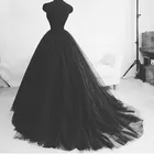 Юбка Женская Длинная с высокой талией, фатиновая модная юбка в пол со шлейфом, цвет черный, реальное изображение