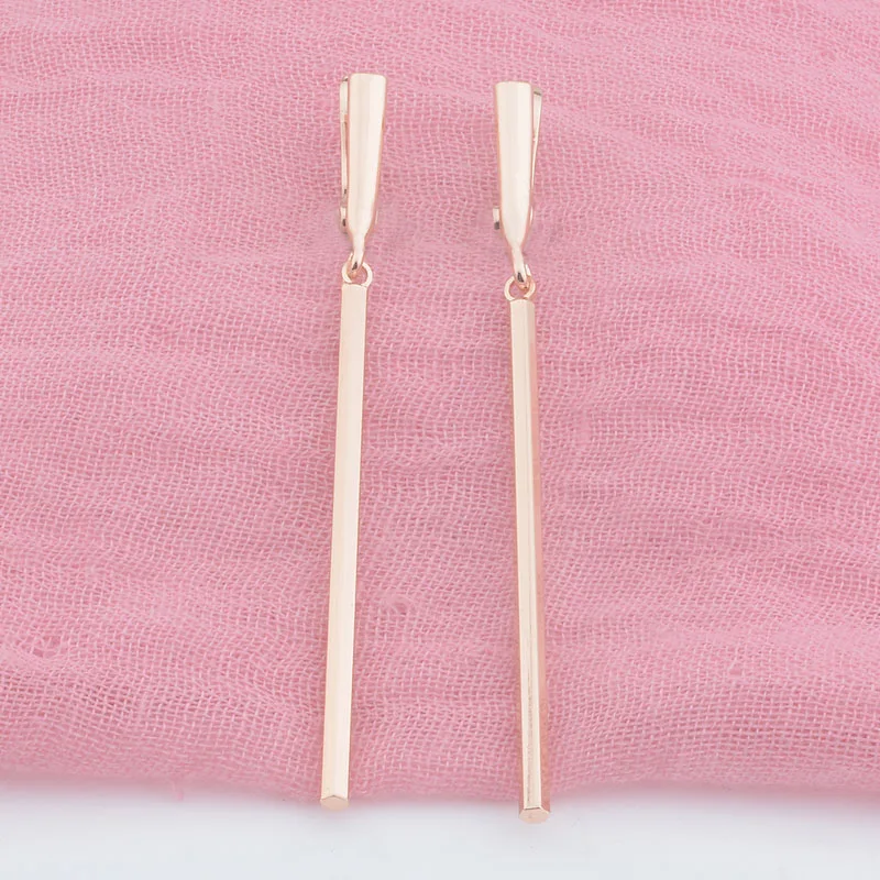 Женские овальные серьги FJ Длинные круглые подвески цвета розового золота 585