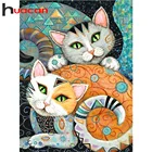 Алмазная 5D картина Huacan сделай сам с изображением кошки из мультфильма стразы, вышивка крестиком, алмазная вышивка, полноразмерная Алмазная мозаика