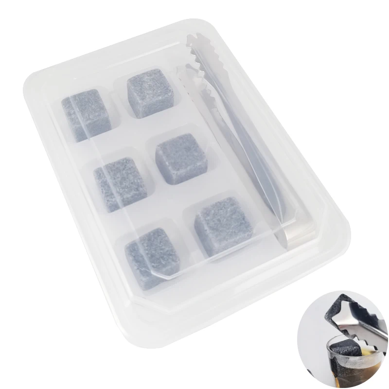 

Pack 6 Reusable Ice Cubes Chilling Stones with Tongs Tray for Whiskey Wine