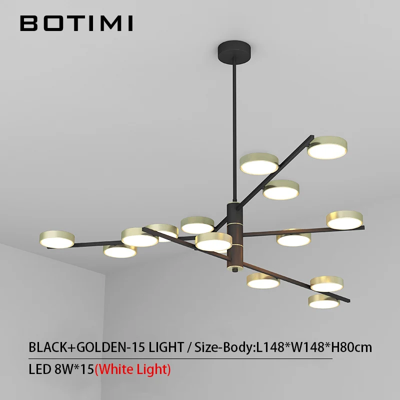15 Light-Black Gold BOTIMI, современный светодиодный светильник 220 В, люстра для гостиной, Холла отеля, блестящая черная металлическая люстра для спальни, подвесные светильники для столовой - Цвет абажура: 15 Light-Black Gold
