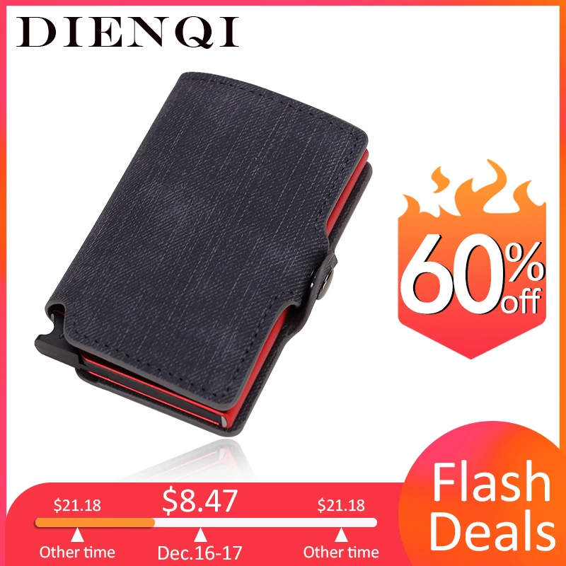 DIENQI, карбоновые держатели для карт, кошельки, мужские, брендовые, кожаные, мини, тонкий кошелек, сумка для денег, металлическая, RFID, для женщин, тонкая, маленькая, умная, валлет