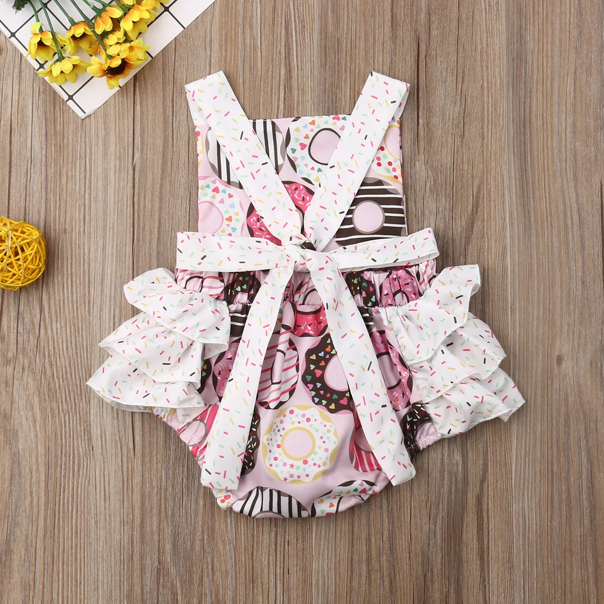 Новинка 2019 яркий детский комбинезон без рукавов с оборками для новорожденных