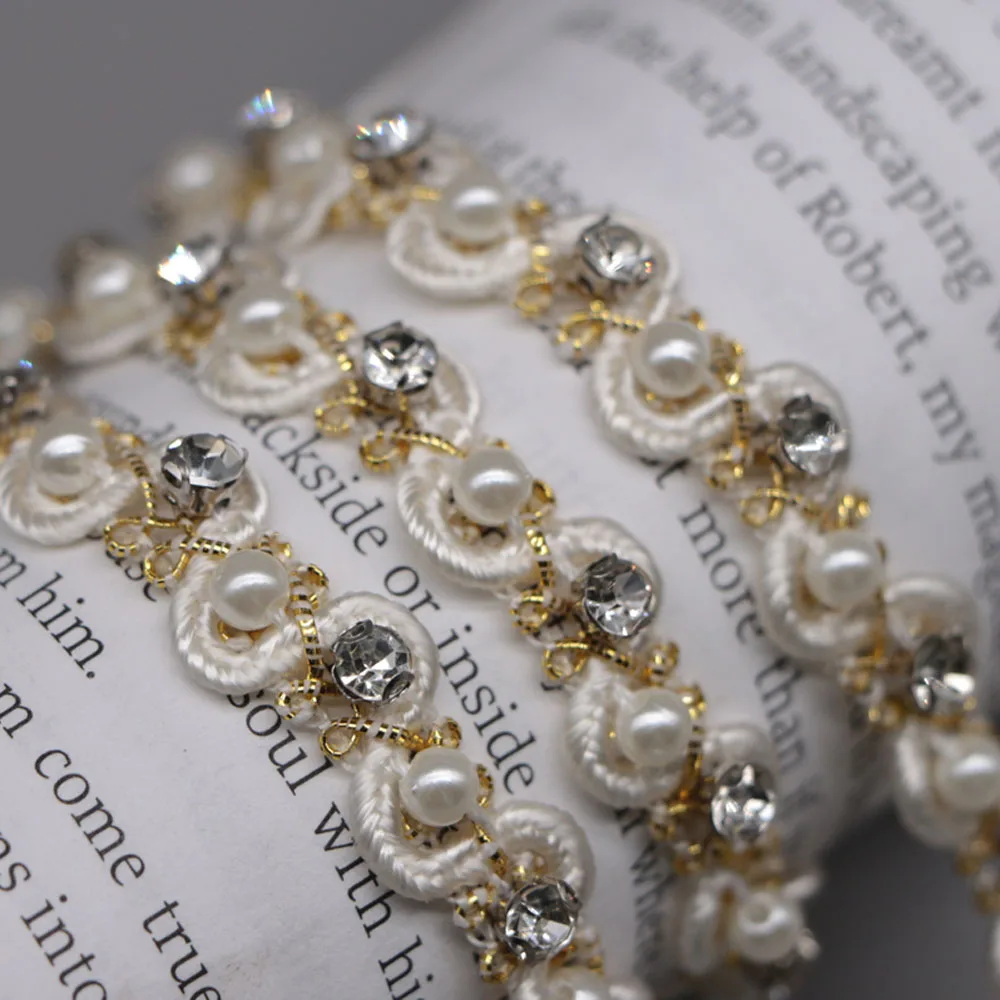 1 см * ярд стразы жемчужные кружевные отделки для одежды ручная работа и ленты DIY