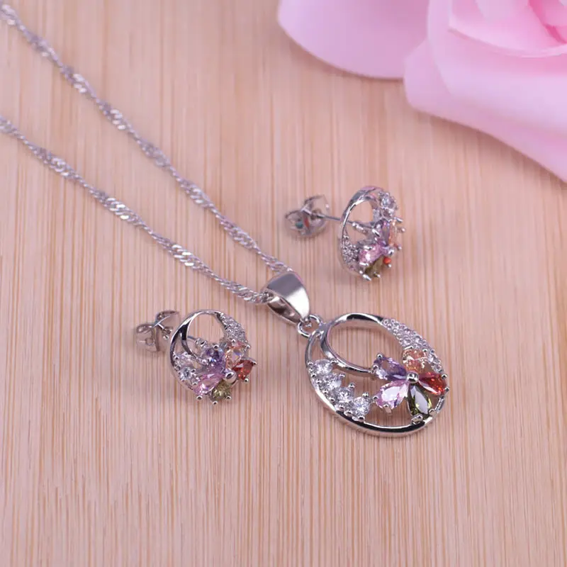 Акция новый стиль Серебряный набор украшений для женщин серьги ожерелье цветок