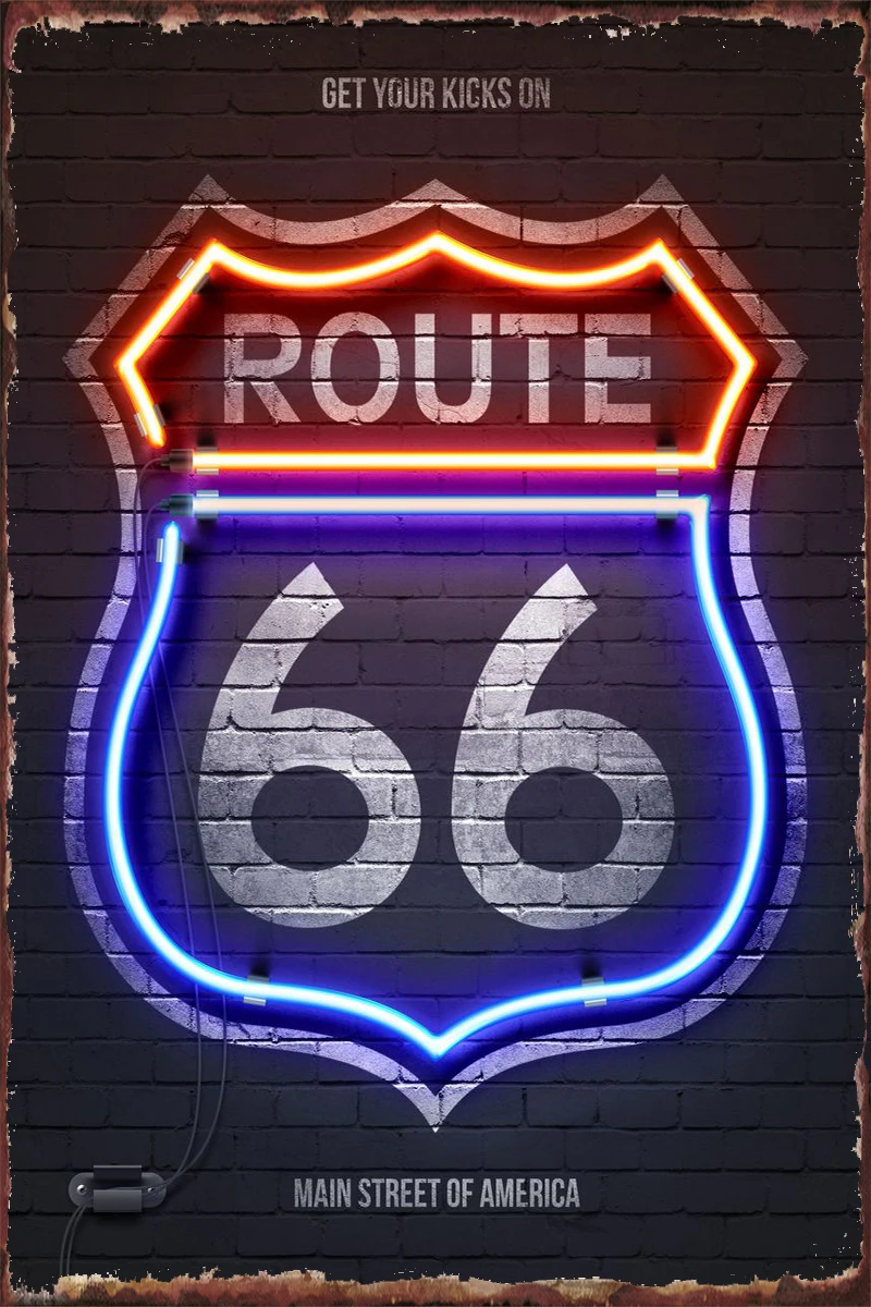 

Неоновая вывеска Route 66, жестяные таблички, Настенный декор, украшение для комнаты, Ретро винтажный металлический знак для художественного к...