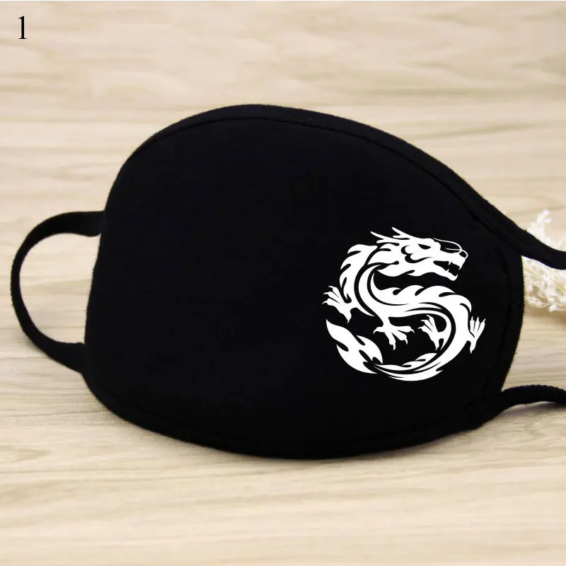 1 шт. черная хлопковая маска для рта с драконом Пылезащитная лица моющаяся