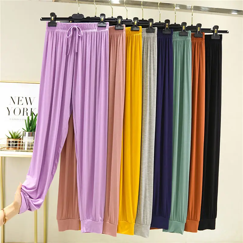 

2021 Women's Summer Harem Pants Female Casual High Waist Modal Trousers Women Fashion New Solid Color Loose Pant Y434