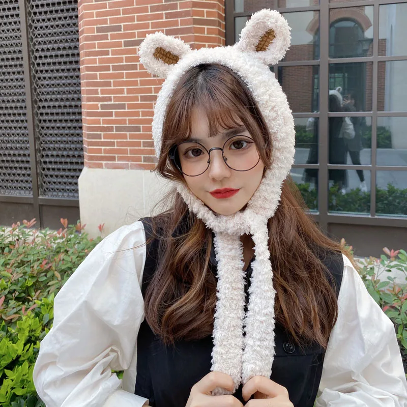 

H7760 Women Knitted Bomber Hat Sweet Cute Autumn Winter Earmuff Korean Plush Cap Student Girl Casual Outdoor Warm Fashion Hats