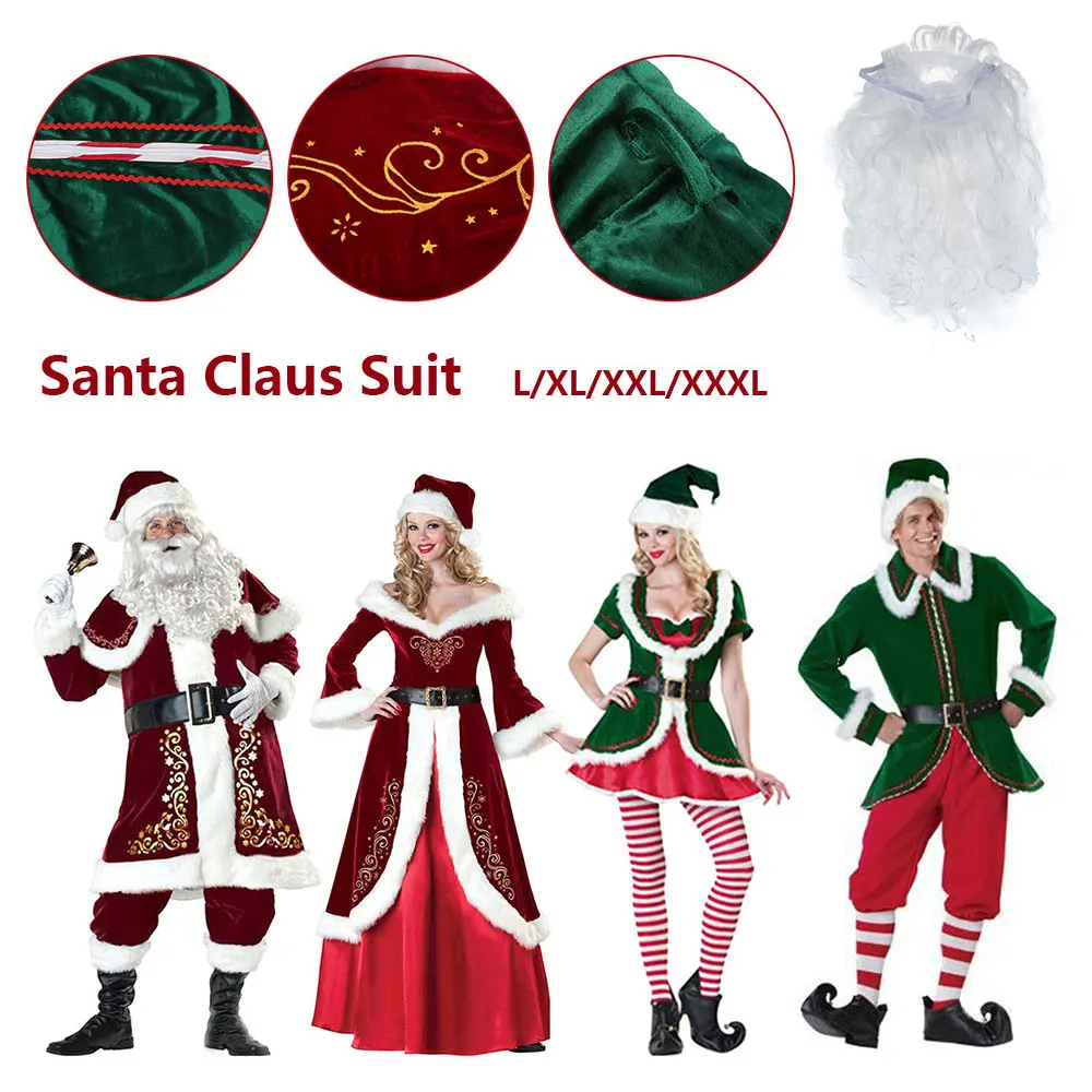 

Сексуальный Рождественский женский костюм для взрослых, бархатный роскошный костюм Санта-Клауса, отца, косплей, нарядный костюм, полный ком...