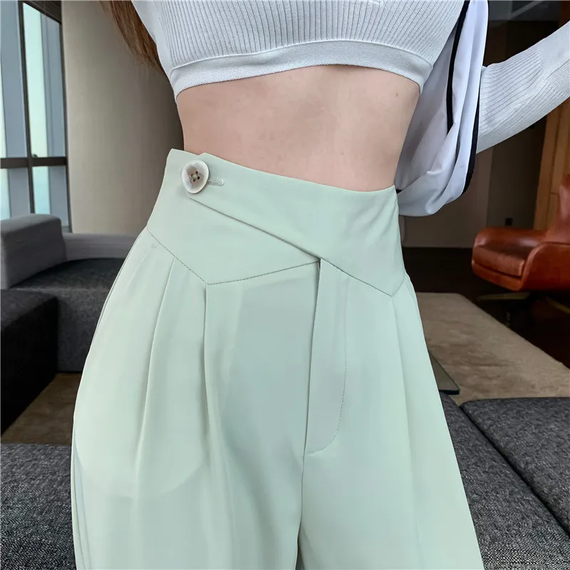 

#2172 Straight Pants Women High Waisted Trousers Full Length Loose Wide Leg Pants Female Korean Style Casual Office Pants Women
