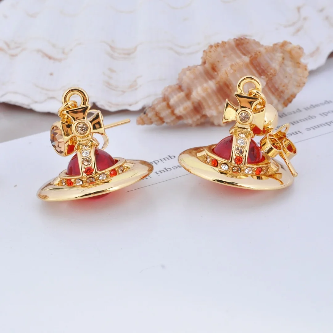 

2021 Tidy Rock Saturn Simple Red Blue Crystal Pendant Dangle Drop Earrings Women Jewelry Girlfriend Creativity Party Gift