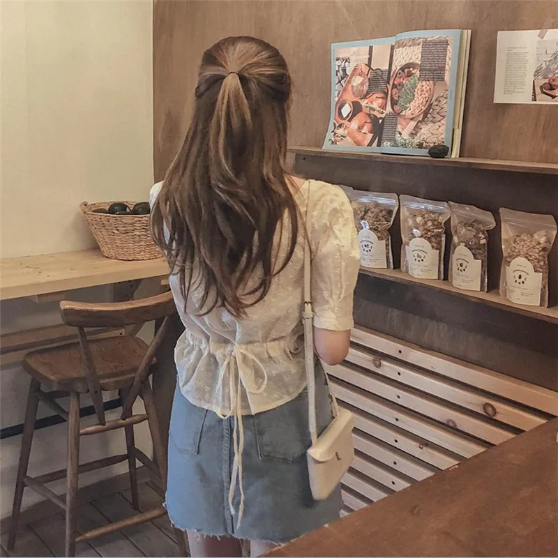 Новая квадратная кружевная рубашка с вышивкой летние женские топы повседневные