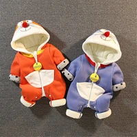0 2 years old baby jumpsuit down jacket thickened hooded newborn long sleeve clothes baby full moon clothes doraemon