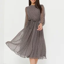 Elegant Dot Print Long Sleeve Summer Dress O Neck Chiffon A Line Women Casual Autumn Dress Vintage Midi Vestidos (2)