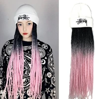 winter hat withwig braid african hat with hair wig synthetic hat wig braiding hair cap with hair strand braid for hair extension