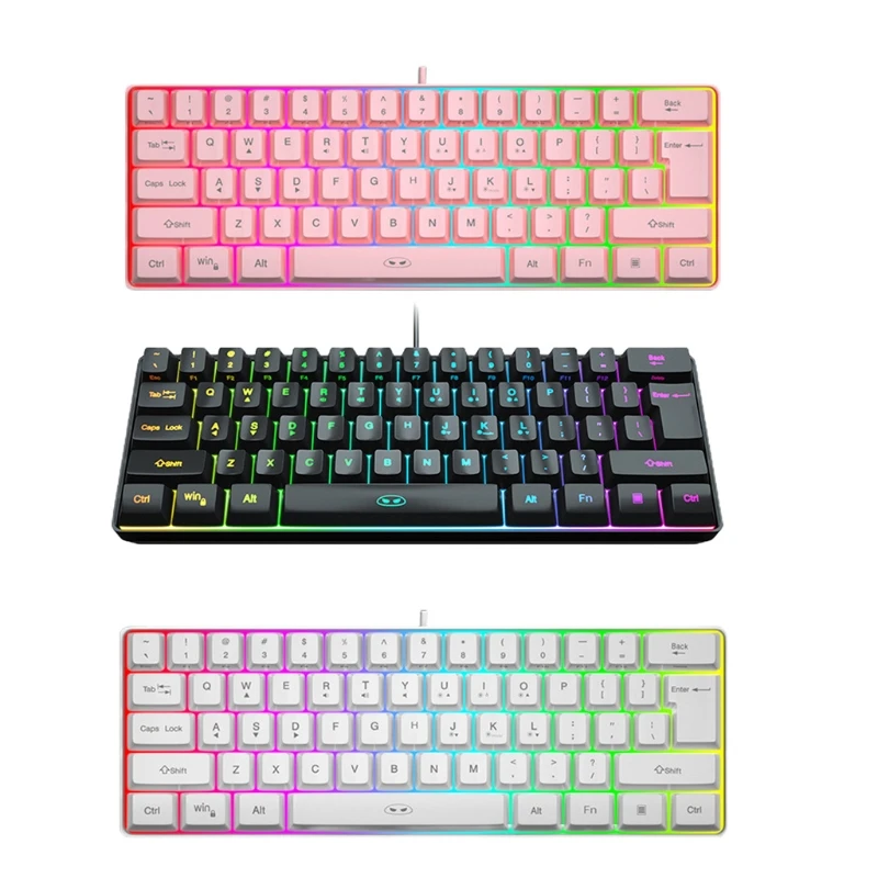 

USB Wired 60% Compact Mechanical Keyboard 61 Keys Small Portable Gaming Office Mute Keyboard Side-print for PC Gamers