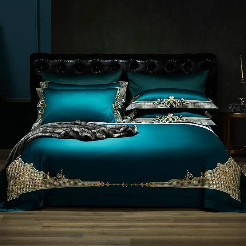 

New 1000TC Egyptian Cotton Royal Luxury Bedding set King Queen Size Embroidery Bed set Duvet Cover Bedsheet set parrure de lit