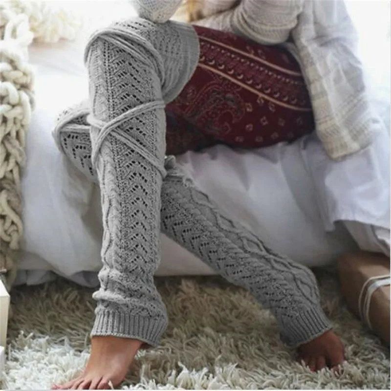 Женские чулки выше колена модные женские пикантные теплые длинные вязаные до