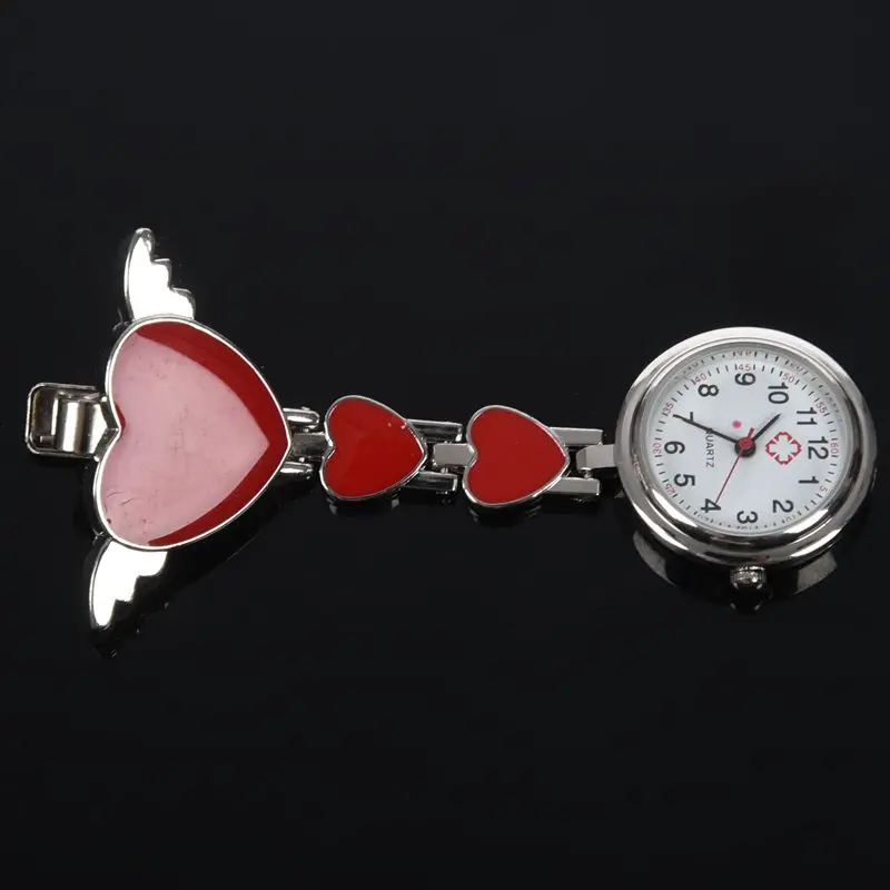 

Womens Girls Heart Angle Wing Nurse Fob Clip On Brooch Hanging Pocket Watch
