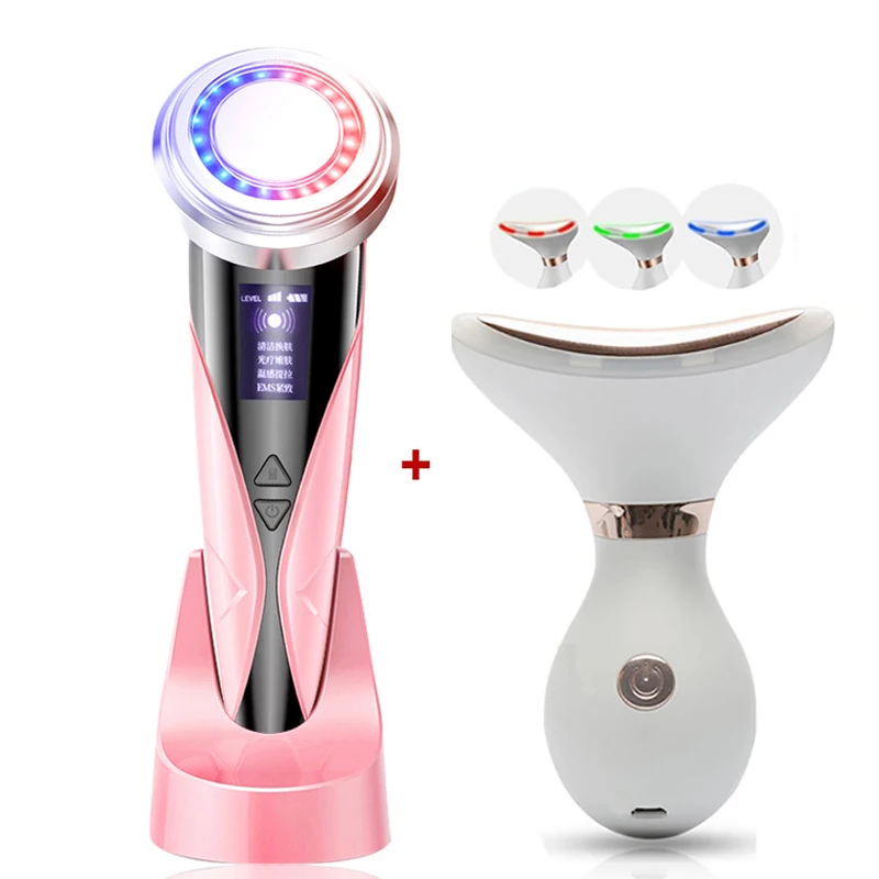

RF&EMS lifting Beauty LED Face Skin 3 Colors Led Facial Neck Massager Photon Therapy Heating Wrinkle Removal Facial Massage