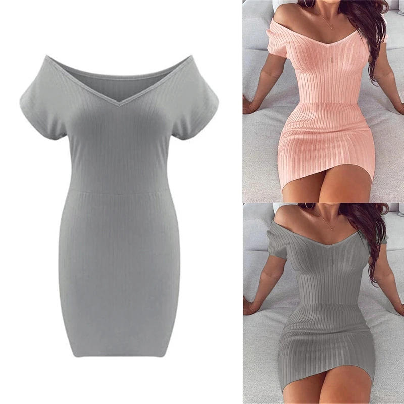 

Women's Sexy Temperament V-Neck Solid Color Slim Dress