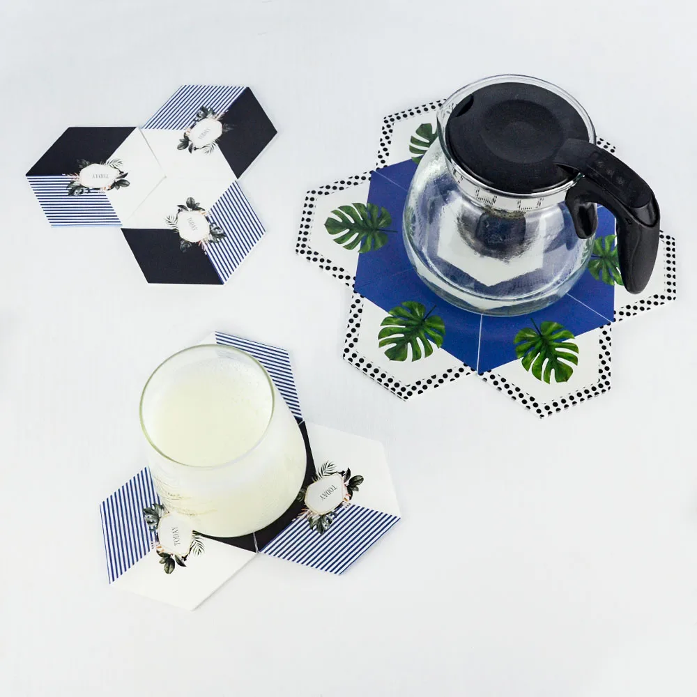 Шикарный силиконовый подстаканник Coaster с шестигранным листом и полосками