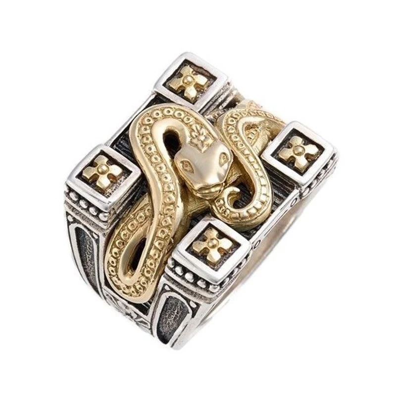 Boho Vintage Exaggerated Snake Animal Ring Men Punk Gold Wind Snake-Shaped Rings for Women Man Cowboy Trend Jewelry Gift