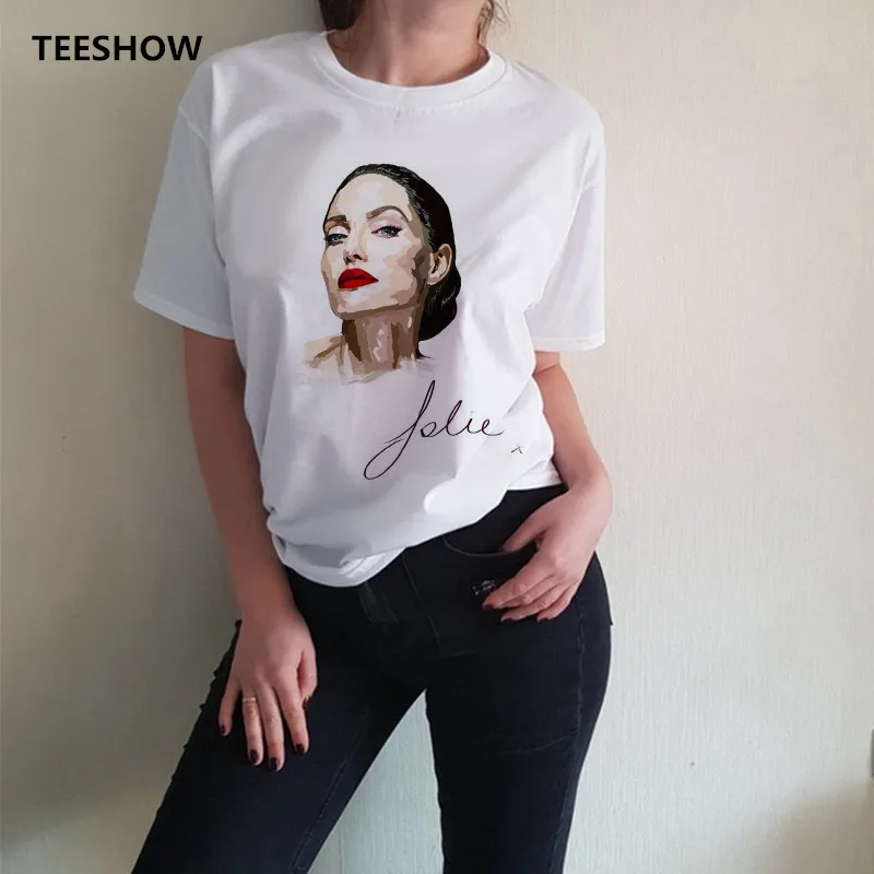 Новинка 2020 модная футболка с изображением Анджелины Джоли Повседневная в стиле