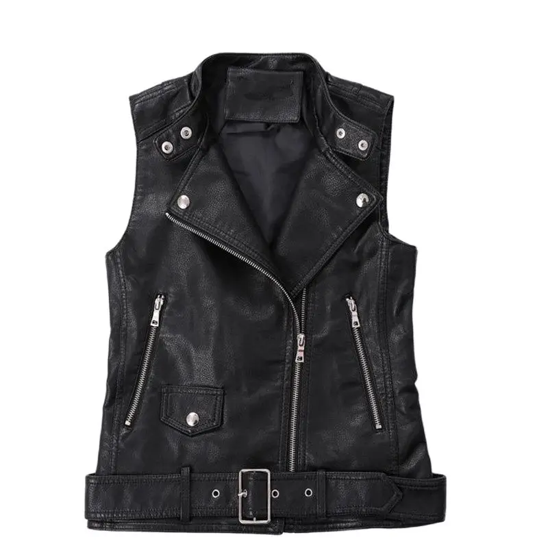 Женский негабаритный мотоциклетный жилет на молнии весенний из искусственной