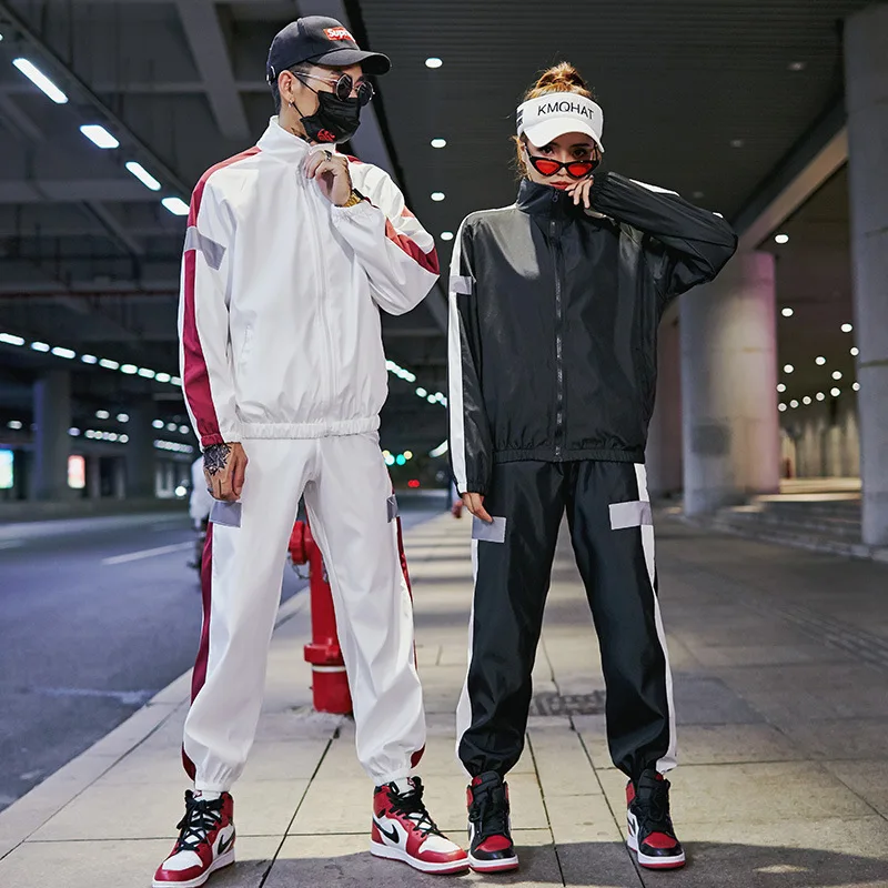 Спортивный костюм унисекс кофта и штаны светоотражающие стиль хип-хоп комплект