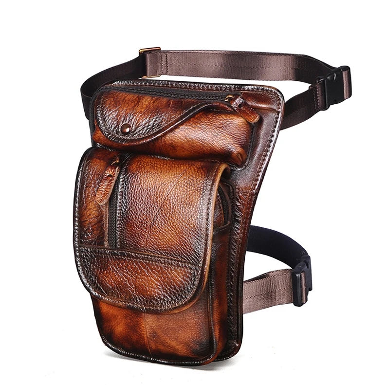 

Soft Real Leather Men Female Design Messenger 8" Tablet Sling Bag Fashion Travel Fanny Waist Pack Belt Leg Bag Male 3112
