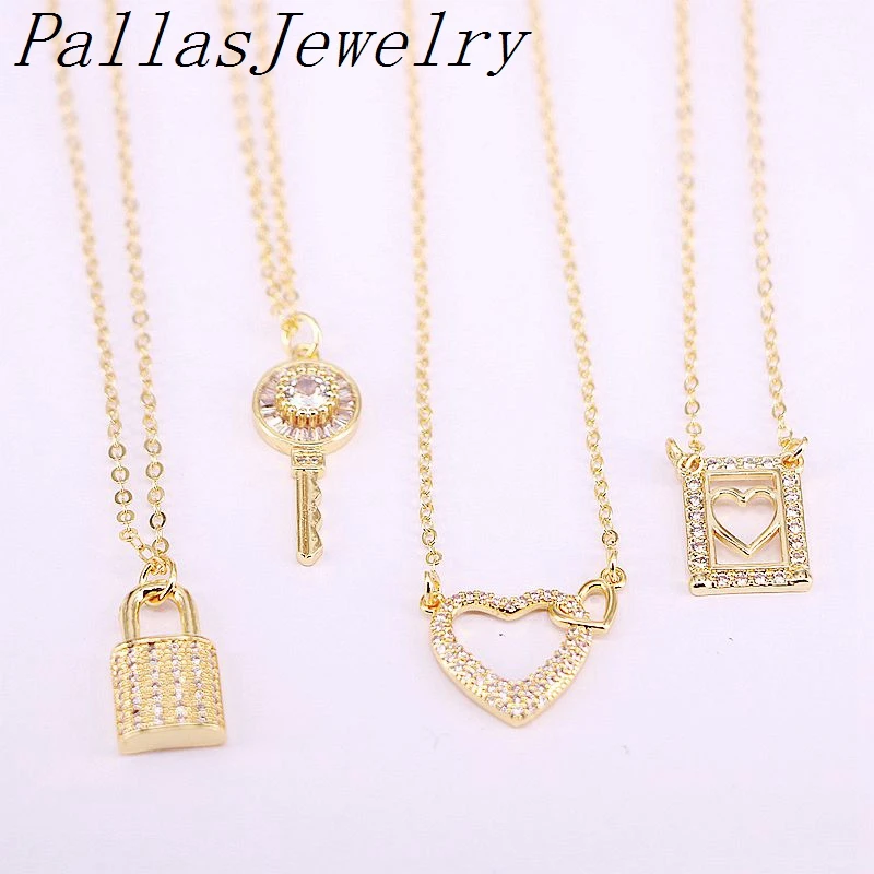 10Pcs Mix shape cz pendant charm new design gold plating necklace fashion jewelry wholesale | Украшения и аксессуары