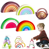 wooden arch bridge rainbow building blocks kids stacker baby toy color cognitive children montessori educational child toys