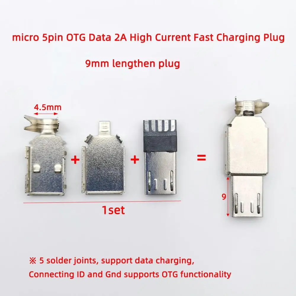 10 комплектов тип сварочной проволоки 4Pin 5PIN 1A/2A большой ток DIY Micro USB штекер разъемы комплект соединителей w/Чехлы OTG разъем - Цвет: 2A 5P 9mm 10 sets