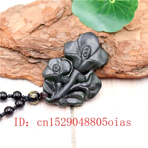 Натуральный черный зеленый китайский Нефритовый Цветок Кулон Бусы Ожерелье Шарм