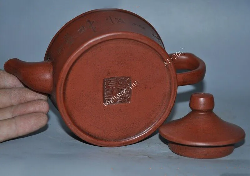 

wedding decoration Old Chinese Yixing Zisha pottery carved orchid flower Text Teapot tea pot maker