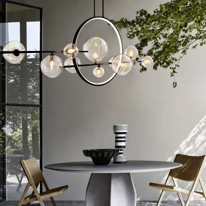 Artpad-lámpara colgante de barra larga para comedor, 10 burbujas de luz Led redonda, accesorios de lámpara de cocina, color negro