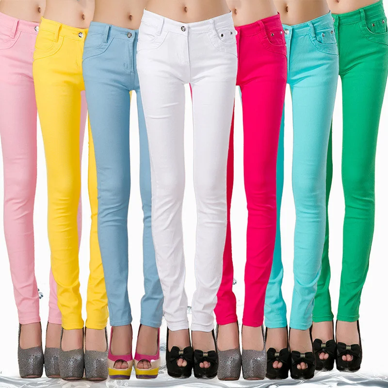 

FSDKFAA женские джинсы большого размера, стрейч, корейские обтягивающие джинсы с маленькими штанинами, повседневные брюки-карандаш, яркие цвет...