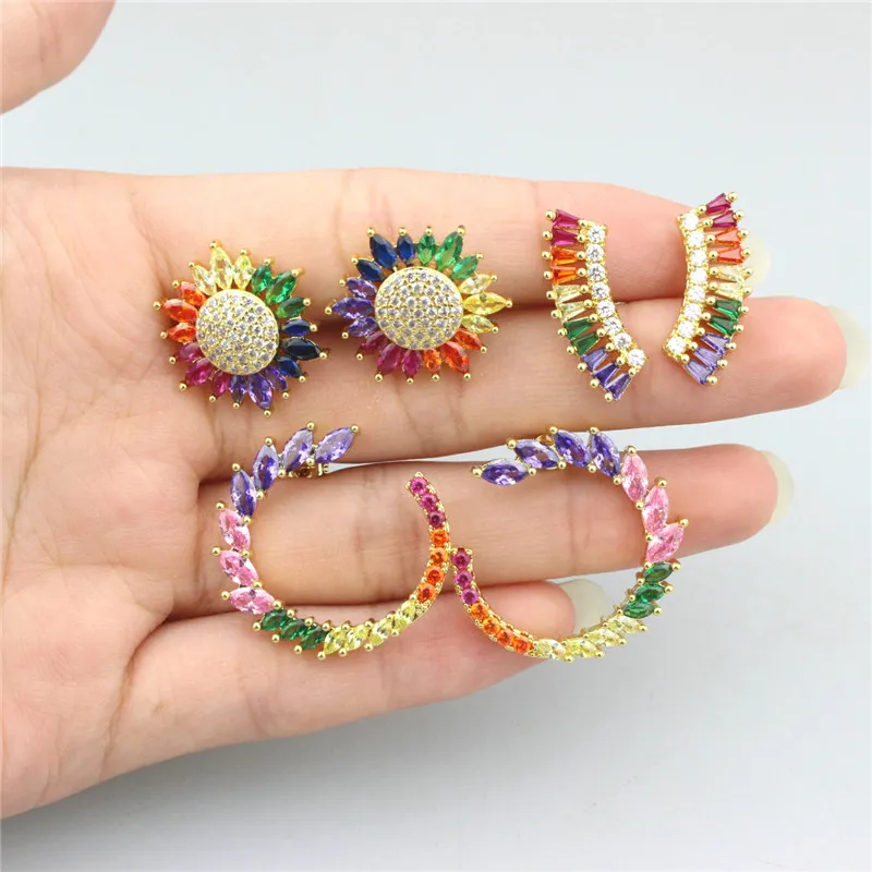 5 пара/лот радужные серьги-гвоздики из кубического циркония нежные с кубическим